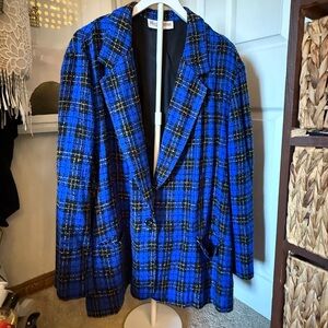 Vintage Blue Plaid Tweed Blazer